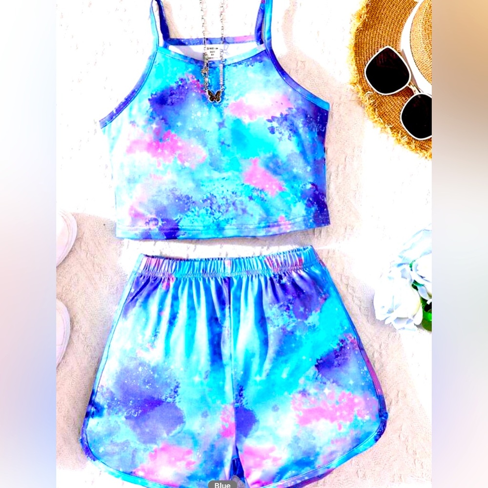 Girls SHEIN tween tie dye short set. New